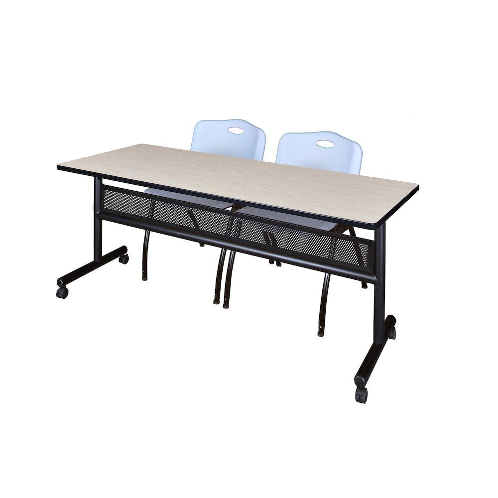 72 x 24 in. Flip-Top Privacy Nesting Table- Maple, 2 M Stack Chairs- Grey
