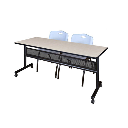 72 x 24 in. Flip-Top Privacy Nesting Table- Maple, 2 M Stack Chairs- Grey