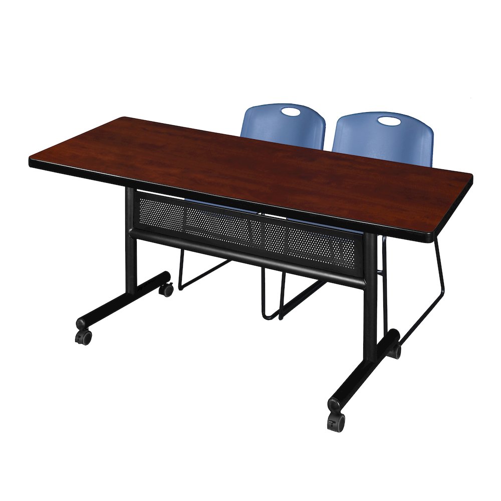 72 x 30 in. Flip-Top Privacy Nesting Table- Cherry, 2 Zeng Stack Chairs- Blue