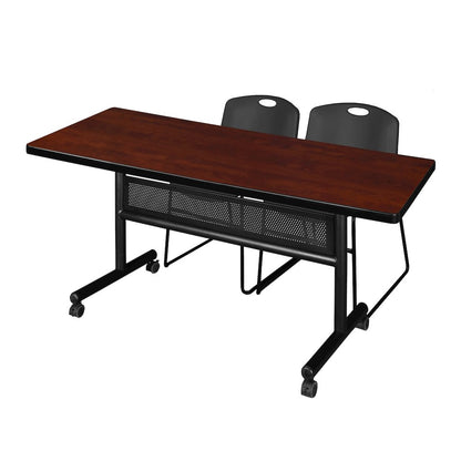 72 x 30 in. Flip-Top Privacy Nesting Table- Cherry, 2 Zeng Stack Chairs- Black