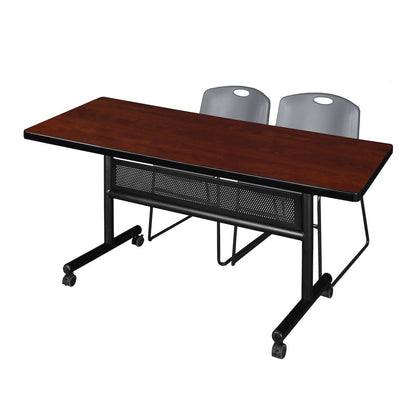 72 x 30 in. Flip-Top Privacy Nesting Table- Cherry, 2 Zeng Stack Chairs- Grey