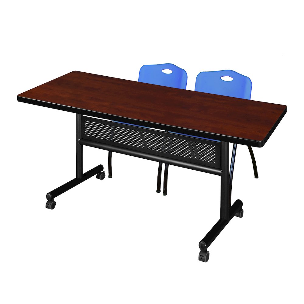 72 x 30 in. Flip-Top Privacy Nesting Table- Cherry, 2 M Stack Chairs- Blue