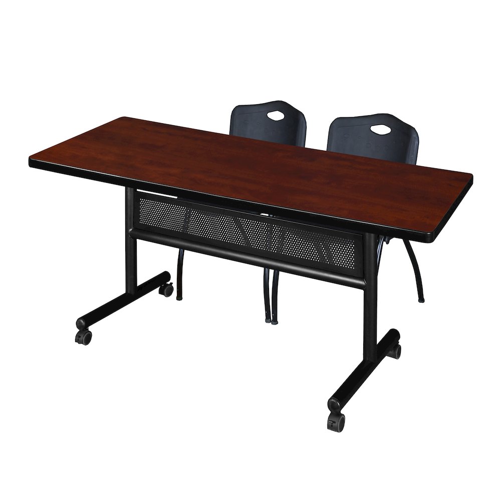 72 x 30 in. Flip-Top Privacy Nesting Table- Cherry, 2 M Stack Chairs- Black