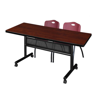 72 x 30 in. Flip-Top Privacy Nesting Table- Cherry, 2 M Stack Chairs- Burgundy