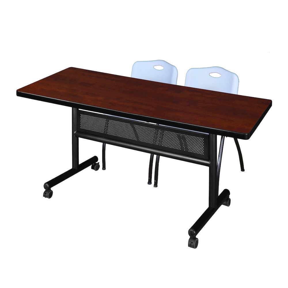 72 x 30 in. Flip-Top Privacy Nesting Table- Cherry, 2 M Stack Chairs- Grey