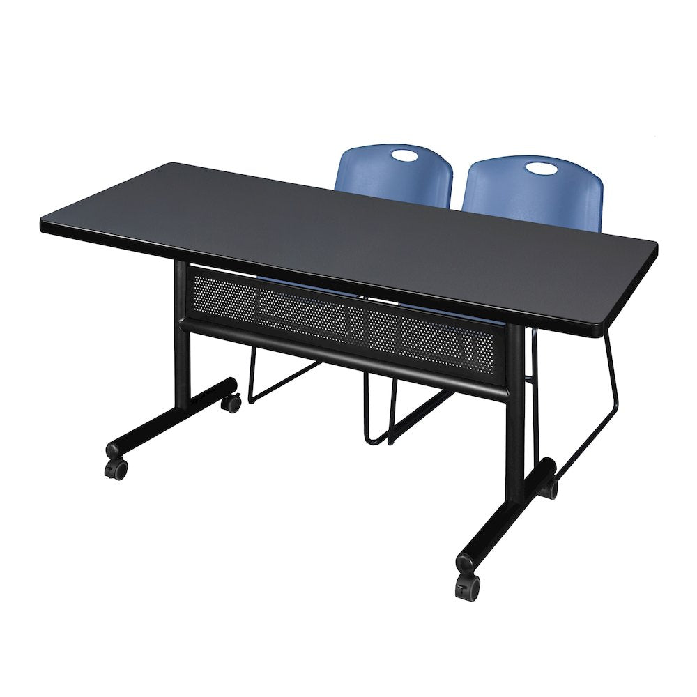 72 x 30 in. Flip-Top Privacy Nesting Table- Grey, 2 Zeng Stack Chairs- Blue
