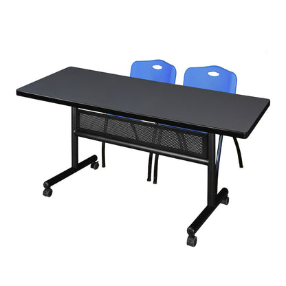 72 x 30 in. Flip-Top Privacy Nesting Table- Grey, 2 M Stack Chairs- Blue