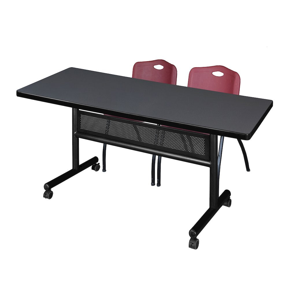 72 x 30 in. Flip-Top Privacy Nesting Table- Grey, 2 M Stack Chairs- Burgundy