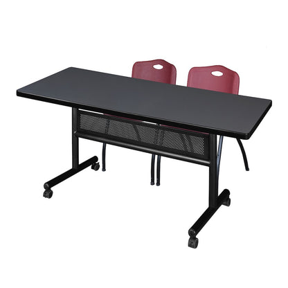 72 x 30 in. Flip-Top Privacy Nesting Table- Grey, 2 M Stack Chairs- Burgundy