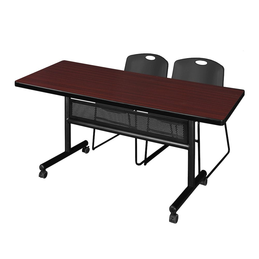 72 x 30 in. Flip-Top Privacy Nesting Table- Mahogany, 2 Zeng Stack Chairs- Black