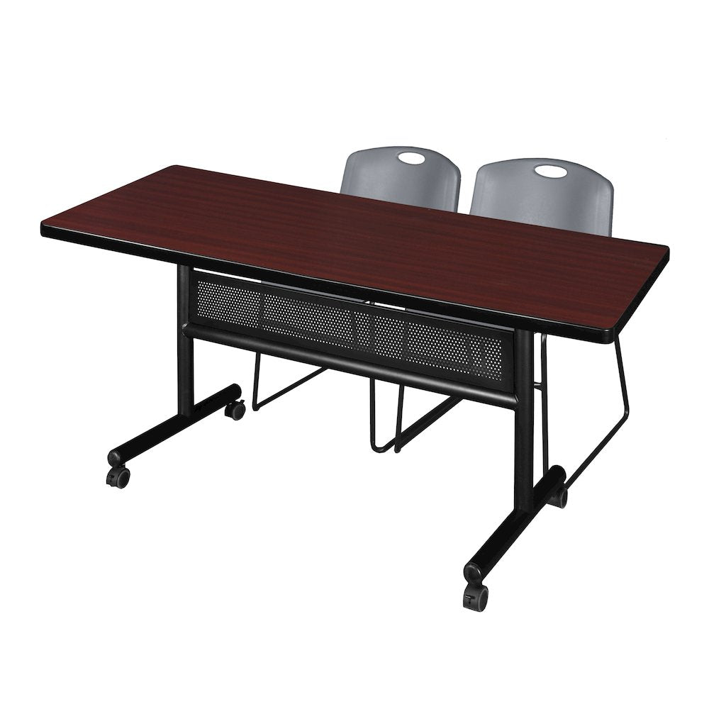 72 x 30 in. Flip-Top Privacy Nesting Table- Mahogany, 2 Zeng Stack Chairs- Grey
