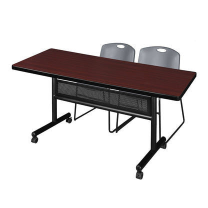 72 x 30 in. Flip-Top Privacy Nesting Table- Mahogany, 2 Zeng Stack Chairs- Grey