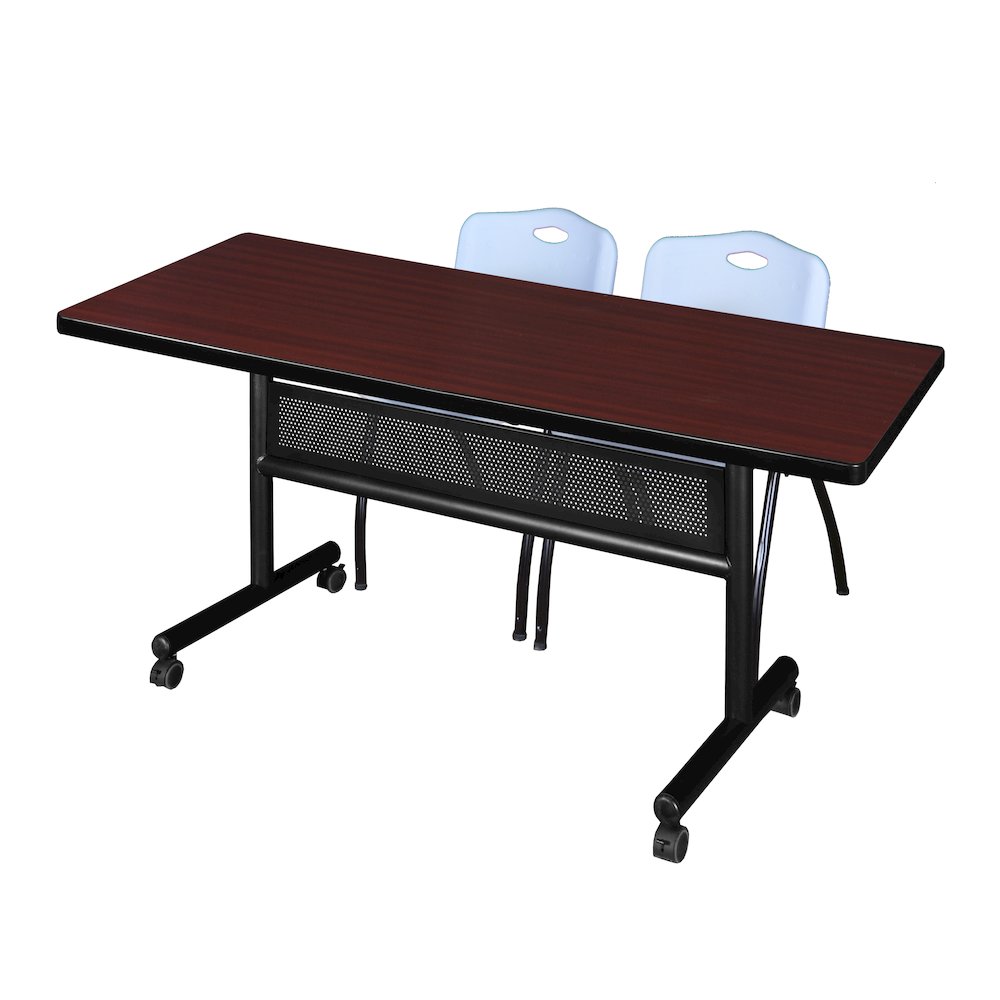 72 x 30 in. Flip-Top Privacy Nesting Table- Mahogany, 2 M Stack Chairs- Grey