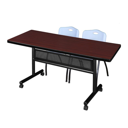 72 x 30 in. Flip-Top Privacy Nesting Table- Mahogany, 2 M Stack Chairs- Grey