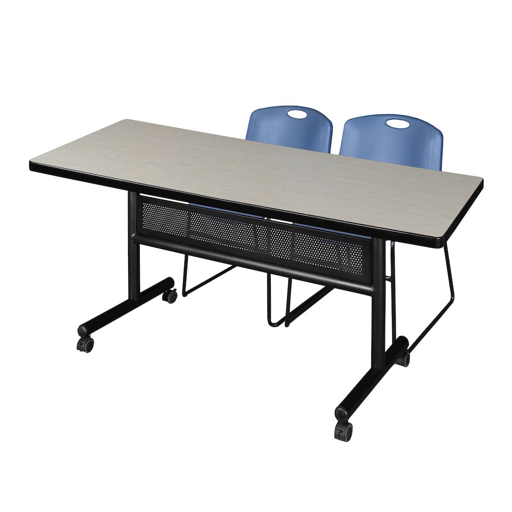 72 x 30 in. Flip-Top Privacy Nesting Table- Maple, 2 Zeng Stack Chairs- Blue