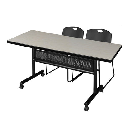 72 x 30 in. Flip-Top Privacy Nesting Table- Maple, 2 Zeng Stack Chairs- Black