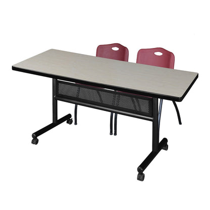 72 x 30 in. Flip-Top Privacy Nesting Table- Maple, 2 M Stack Chairs- Burgundy