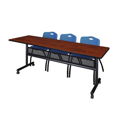 84 x 24 in. Flip-Top Privacy Nesting Table- Cherry, 3 M Stack Chairs- Blue