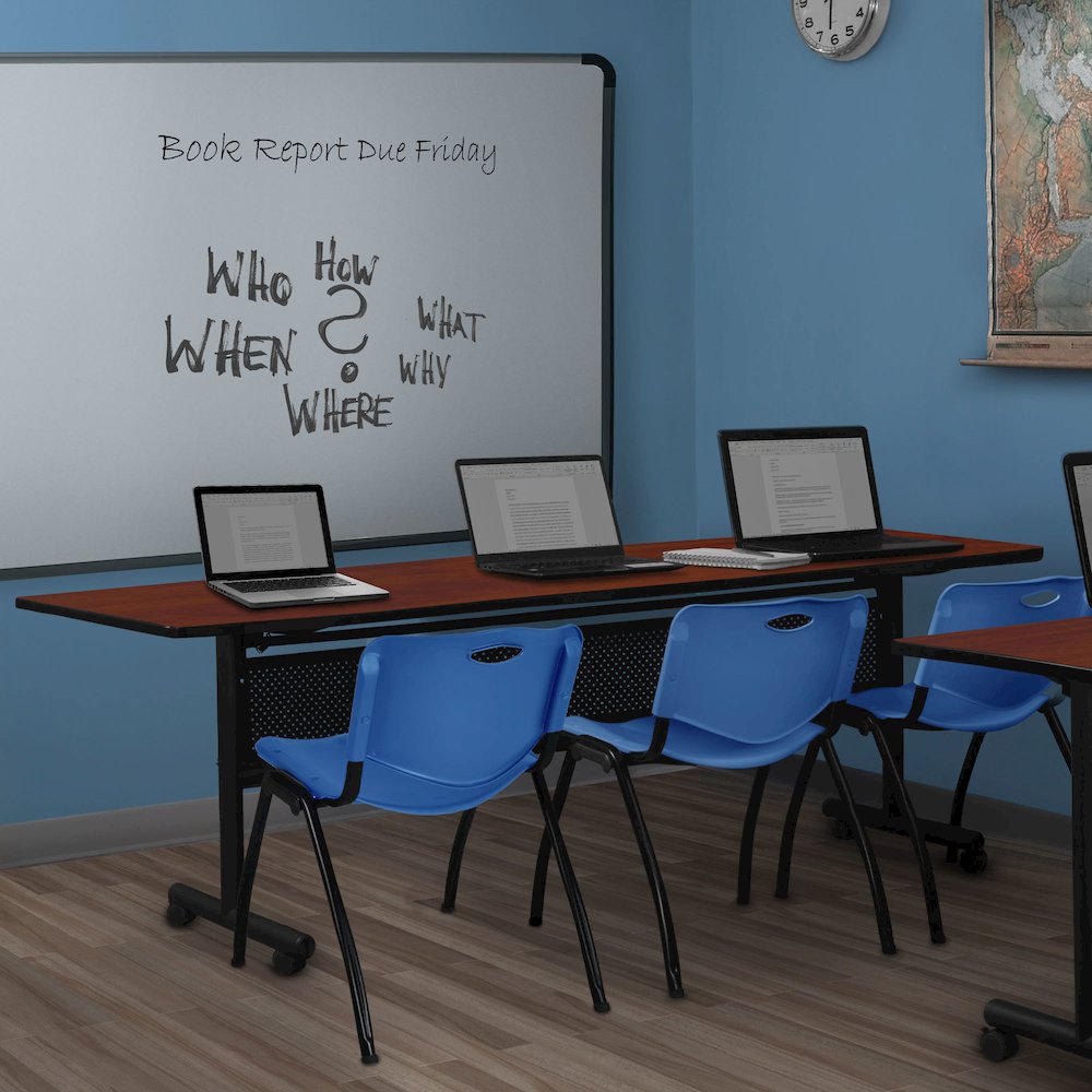 84 x 24 in. Flip-Top Privacy Nesting Table- Cherry, 3 M Stack Chairs- Blue