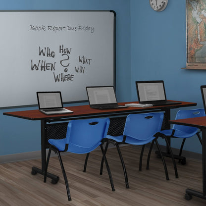 84 x 24 in. Flip-Top Privacy Nesting Table- Cherry, 3 M Stack Chairs- Blue