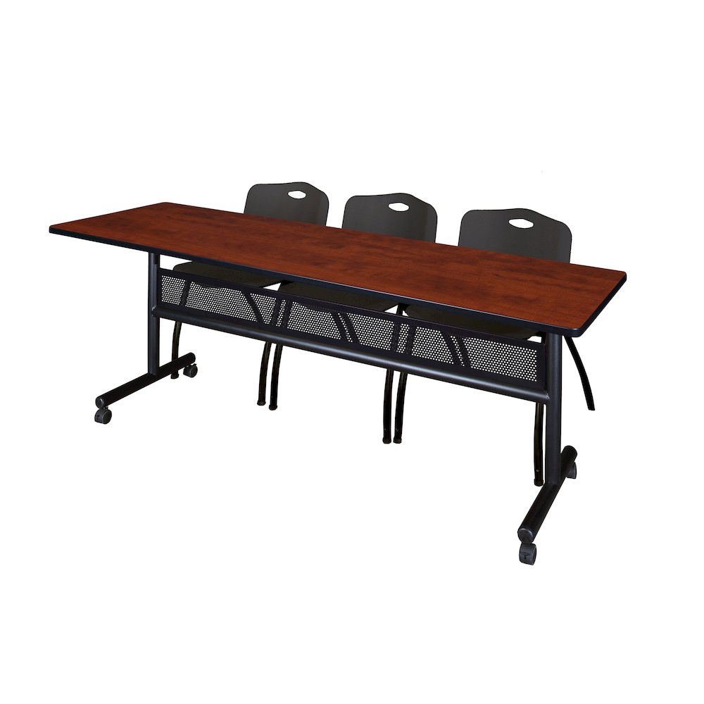 84 x 24 in. Flip-Top Privacy Nesting Table- Cherry, 3 M Stack Chairs- Black