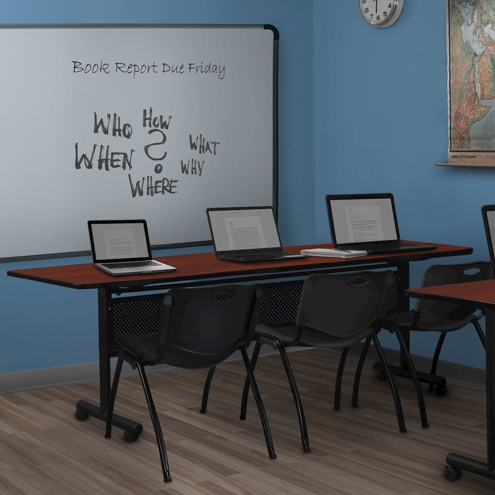 84 x 24 in. Flip-Top Privacy Nesting Table- Cherry, 3 M Stack Chairs- Black
