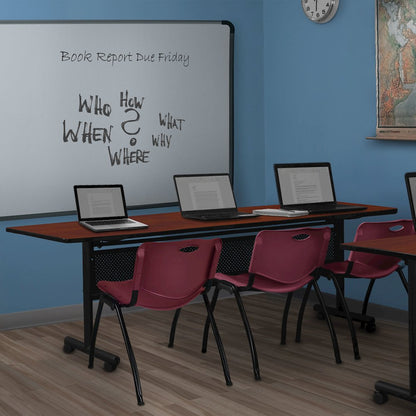 84 x 24 in. Flip-Top Privacy Nesting Table- Cherry, 3 M Stack Chairs- Burgundy