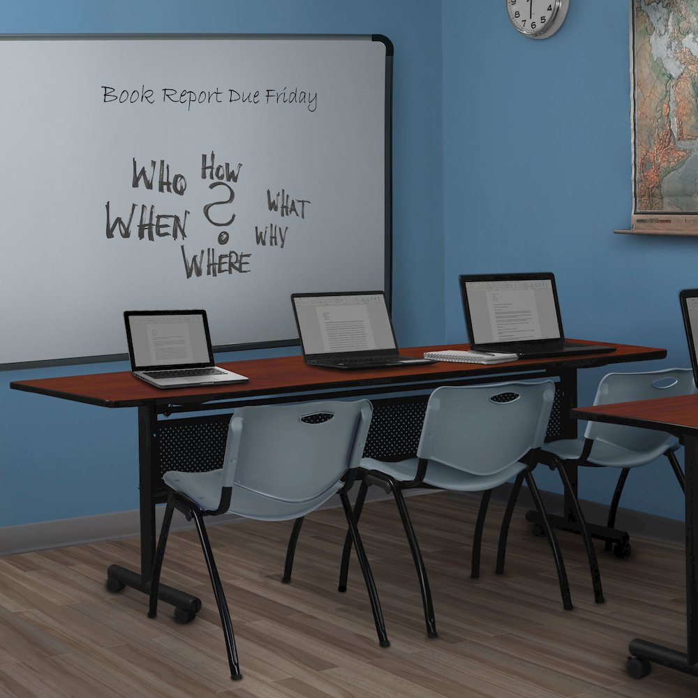 84 x 24 in. Flip-Top Privacy Nesting Table- Cherry, 3 M Stack Chairs- Grey