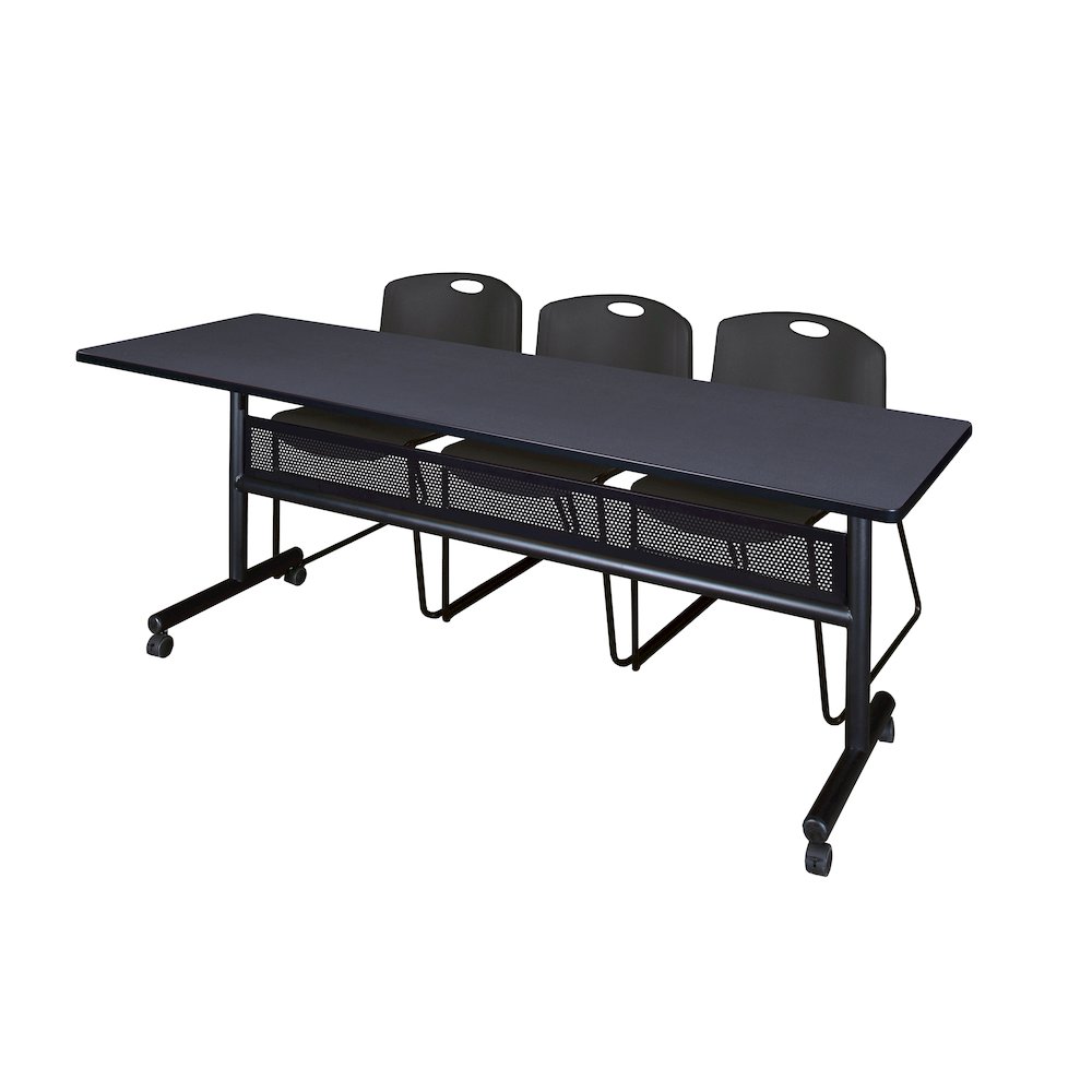 84 x 24 in. Flip-Top Privacy Nesting Table- Grey, 3 Zeng Stack Chairs- Black