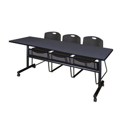84 x 24 in. Flip-Top Privacy Nesting Table- Grey, 3 Zeng Stack Chairs- Black