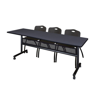 84 x 24 in. Flip-Top Privacy Nesting Table- Grey, 3 M Stack Chairs- Black