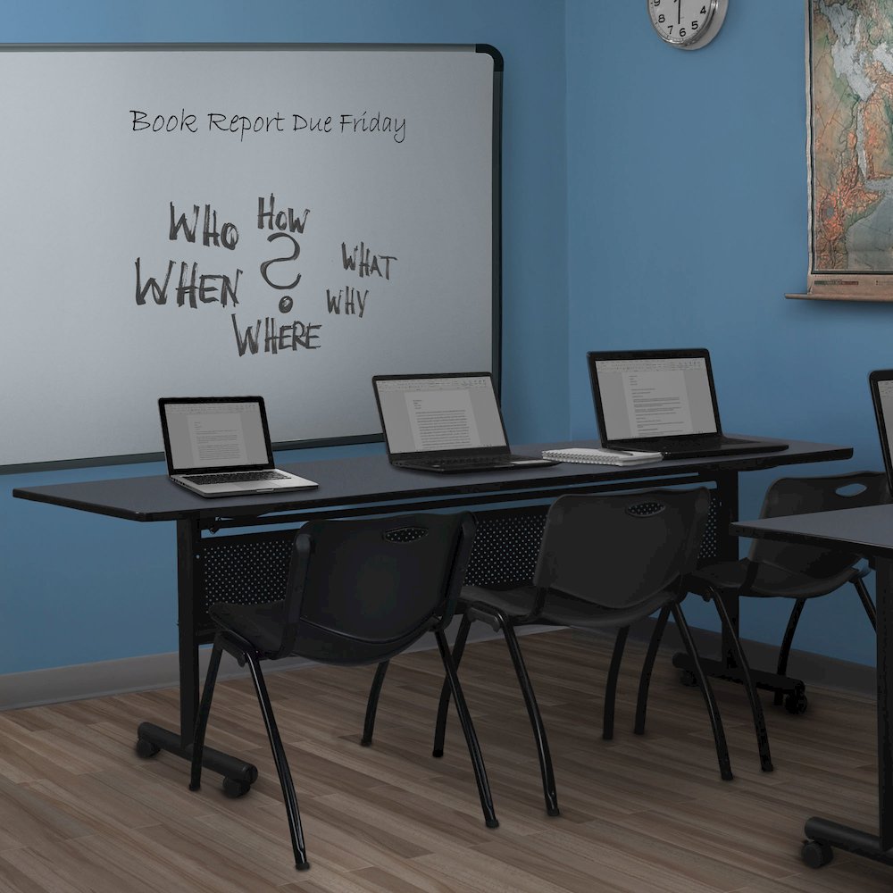 84 x 24 in. Flip-Top Privacy Nesting Table- Grey, 3 M Stack Chairs- Black