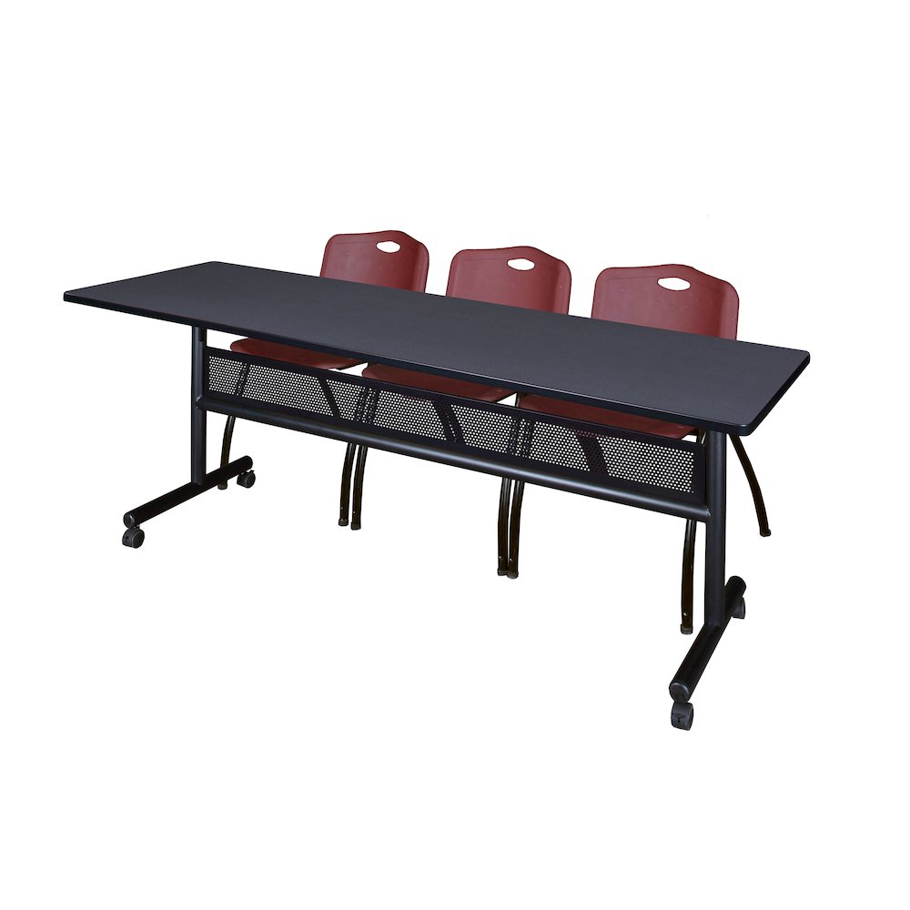 84 x 24 in. Flip-Top Privacy Nesting Table- Grey, 3 M Stack Chairs- Burgundy