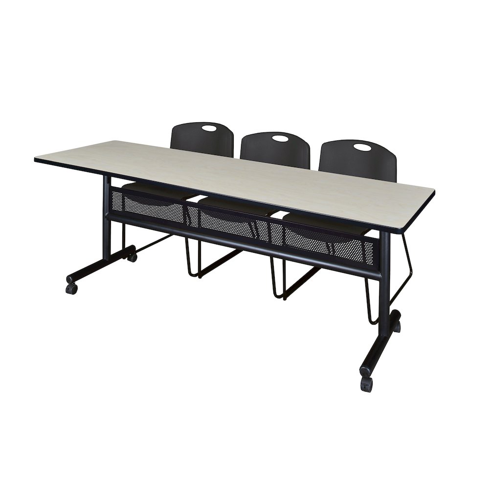 84 x 24 in. Flip-Top Privacy Nesting Table- Maple, 3 Zeng Stack Chairs- Black