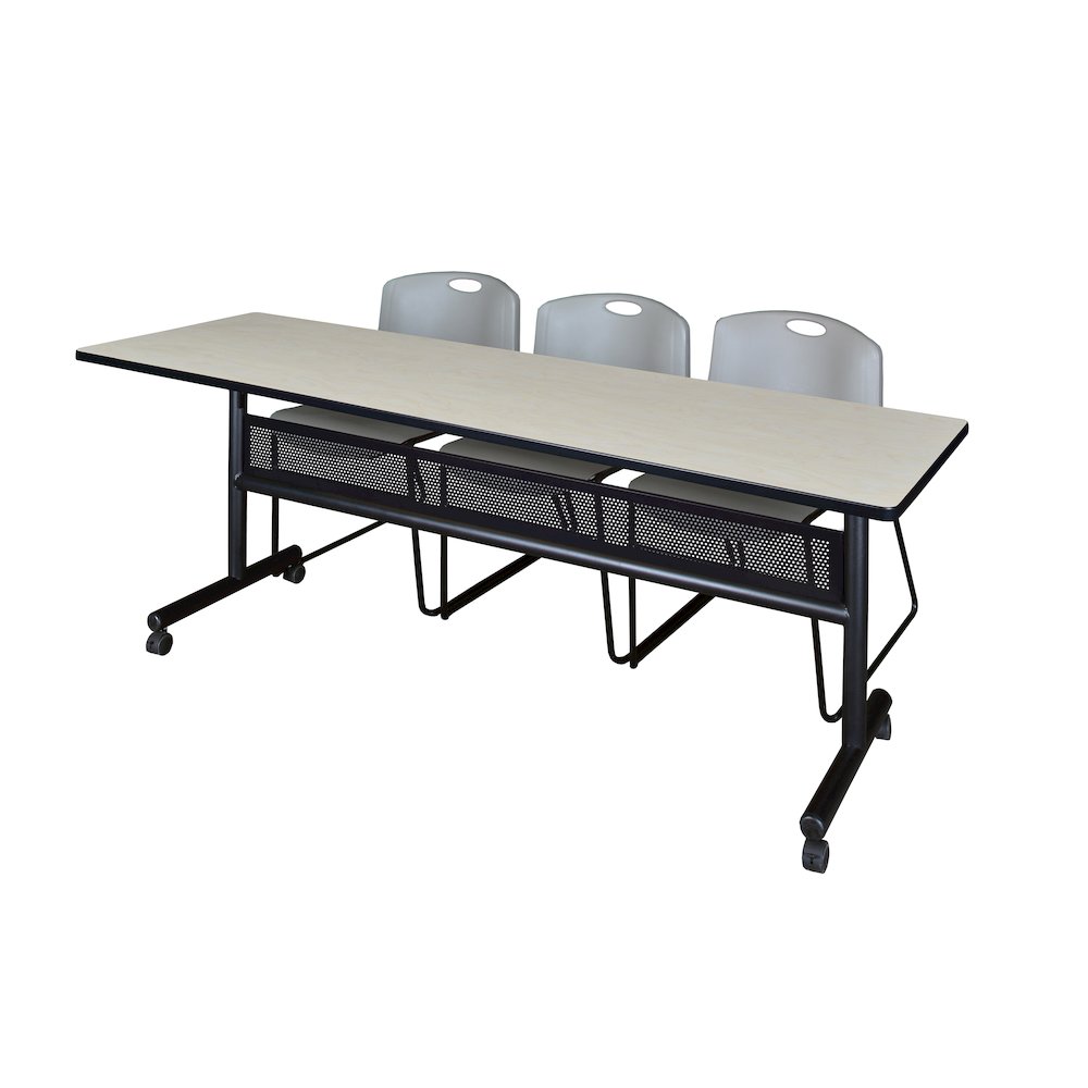 84 x 24 in. Flip-Top Privacy Nesting Table- Maple, 3 Zeng Stack Chairs- Grey