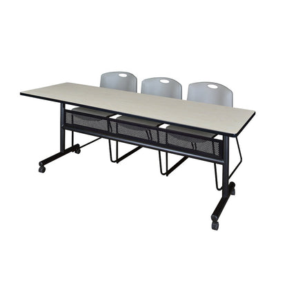 84 x 24 in. Flip-Top Privacy Nesting Table- Maple, 3 Zeng Stack Chairs- Grey