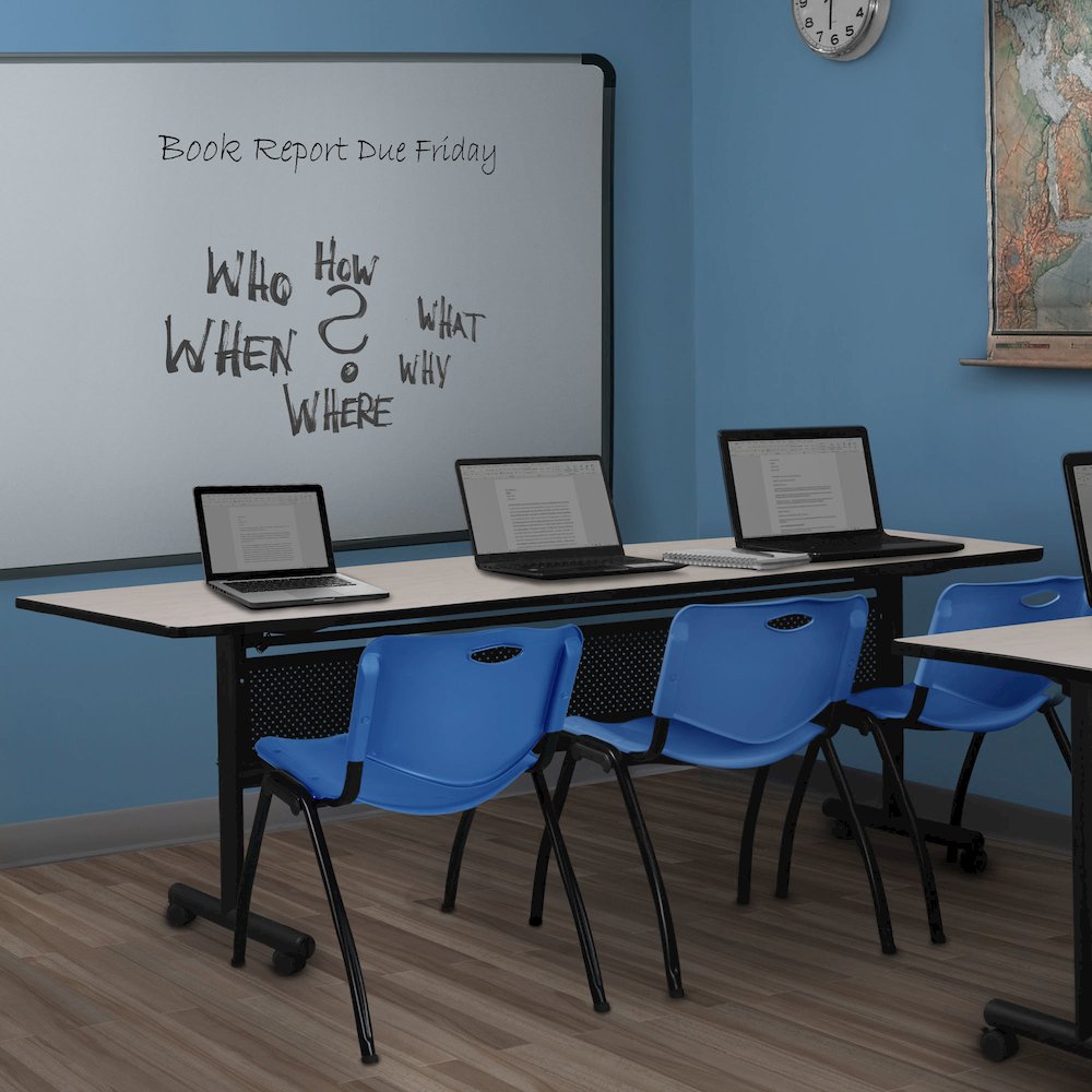 84 x 24 in. Flip-Top Privacy Nesting Table- Maple, 3 M Stack Chairs- Blue