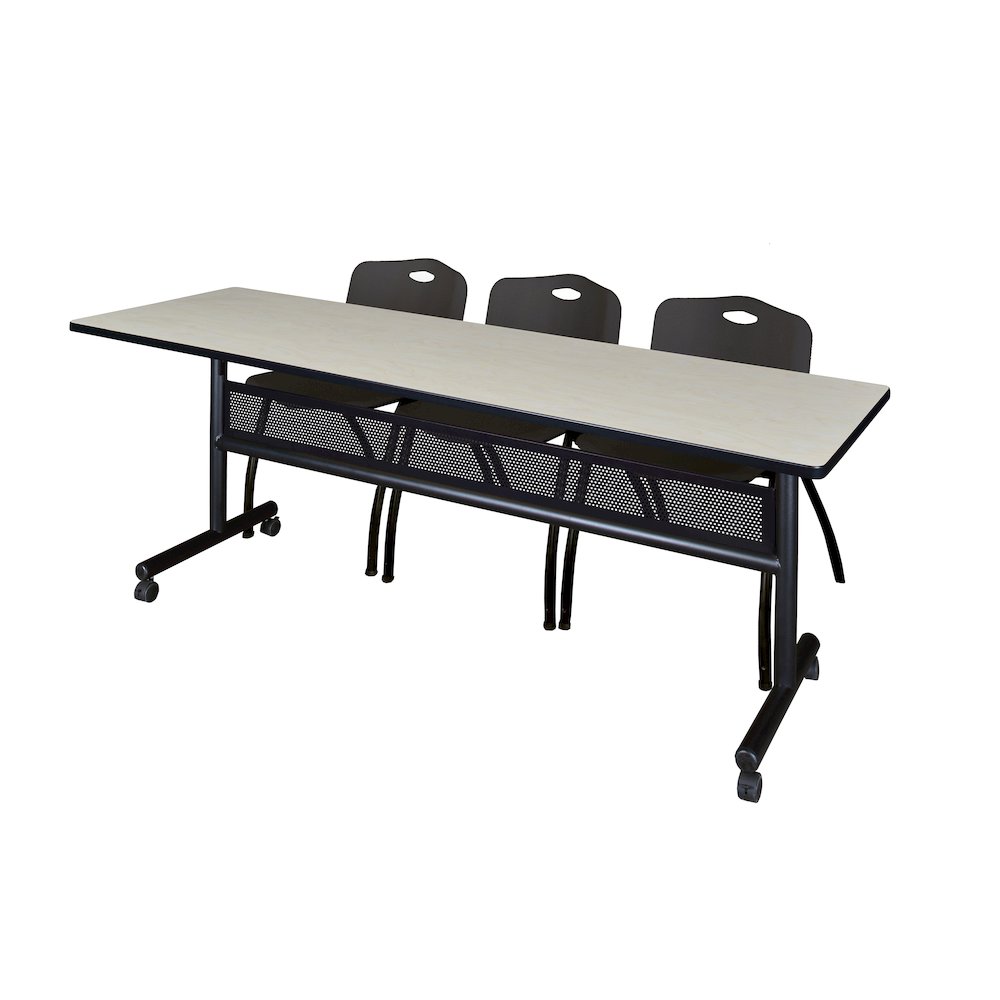 84 x 24 in. Flip-Top Privacy Nesting Table- Maple, 3 M Stack Chairs- Black