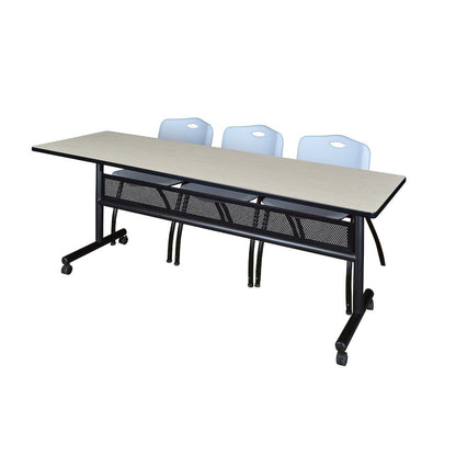84 x 24 in. Flip-Top Privacy Nesting Table- Maple, 3 M Stack Chairs- Grey