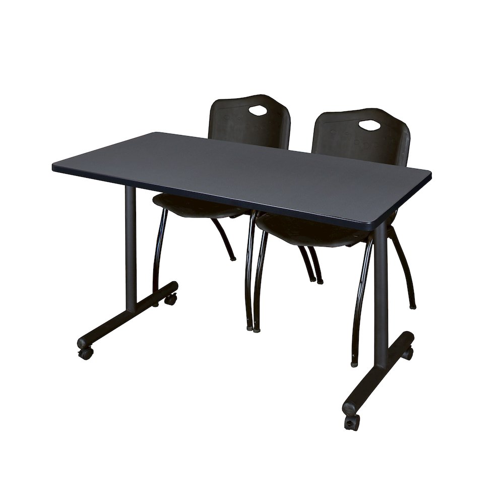48 x 24 in. Mobile T-Base Training Table- Grey, 2 M Stack Chairs- Black