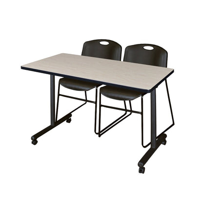 48 x 24 in. Mobile T-Base Training Table- Maple, 2 Zeng Stack Chairs- Black