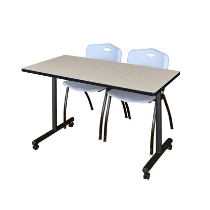 48 x 24 in. Mobile T-Base Training Table- Maple, 2 M Stack Chairs- Grey