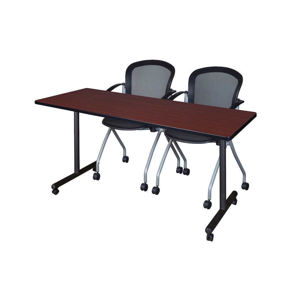60 x 24 in. Mobile T-Base Training Table- Mahogany, 2 Cadence Nesting Chairs