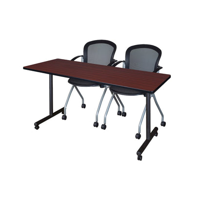 60 x 24 in. Mobile T-Base Training Table- Mahogany, 2 Cadence Nesting Chairs