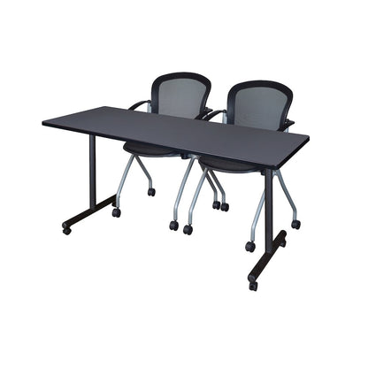 66 x 24 in. Mobile T-Base Training Table- Grey, 2 Cadence Nesting Chairs