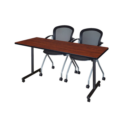 72 x 24 in. Mobile T-Base Training Table- Cherry, 2 Cadence Nesting Chairs