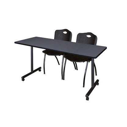 72 x 24 in. Mobile T-Base Training Table- Grey, 2 M Stack Chairs- Black