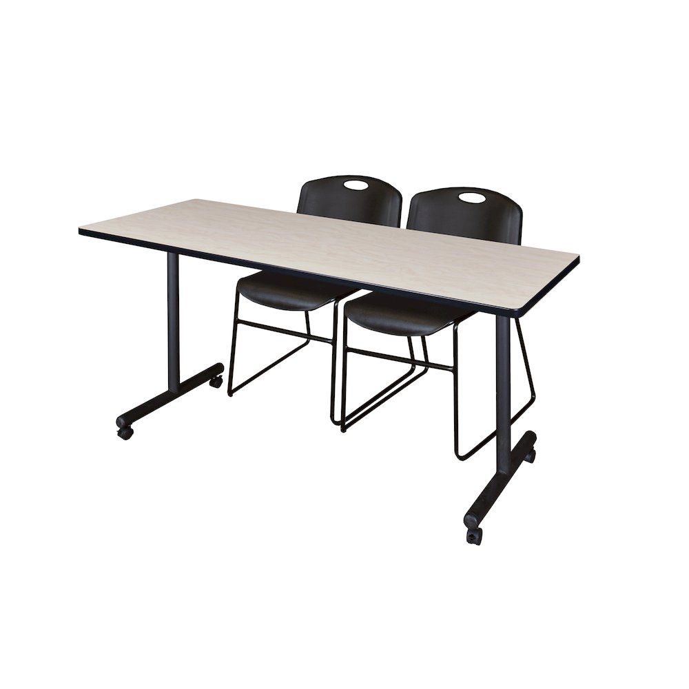 72 x 24 in. Mobile T-Base Training Table- Maple, 2 Zeng Stack Chairs- Black