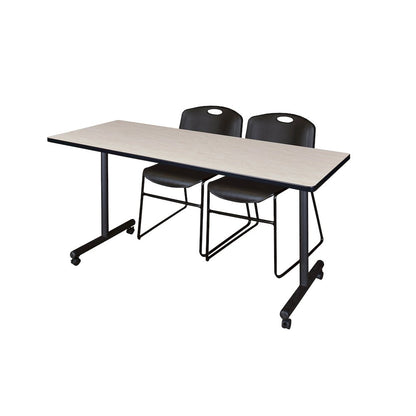 72 x 24 in. Mobile T-Base Training Table- Maple, 2 Zeng Stack Chairs- Black