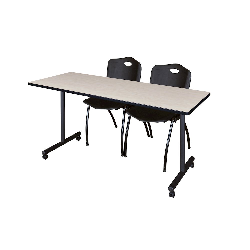 72 x 24 in. Mobile T-Base Training Table- Maple, 2 M Stack Chairs- Black